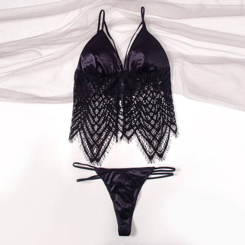 Flourish Elegant Satin & Lace Lingerie Set – Soft Bralette with Matching Thong