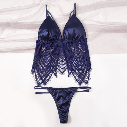 Flourish Elegant Satin & Lace Lingerie Set – Soft Bralette with Matching Thong