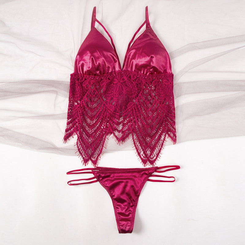 Flourish Elegant Satin & Lace Lingerie Set – Soft Bralette with Matching Thong