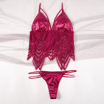 Flourish Elegant Satin & Lace Lingerie Set – Soft Bralette with Matching Thong