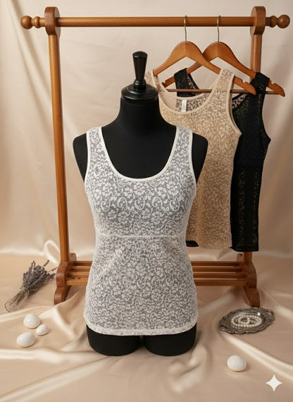 Pack of 3 Lace Camisole Tank Tops for Women – Premium Soft Stretch Innerwear, Elegant Floral Lace Design, Comfortable  Skin, Black & White