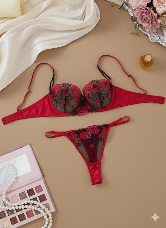 Flourish Non-Padded Wired Lingerie Set – Sexy & Elegant Semi-Transparent Bra Ensemble