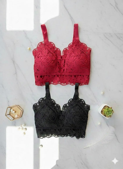 Flourish Elegant Lace Longline Bralette – Soft Padded Stylish Crop Bra