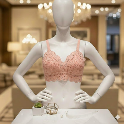 Flourish Elegant Lace Longline Bralette – Soft Padded Stylish Crop Bra