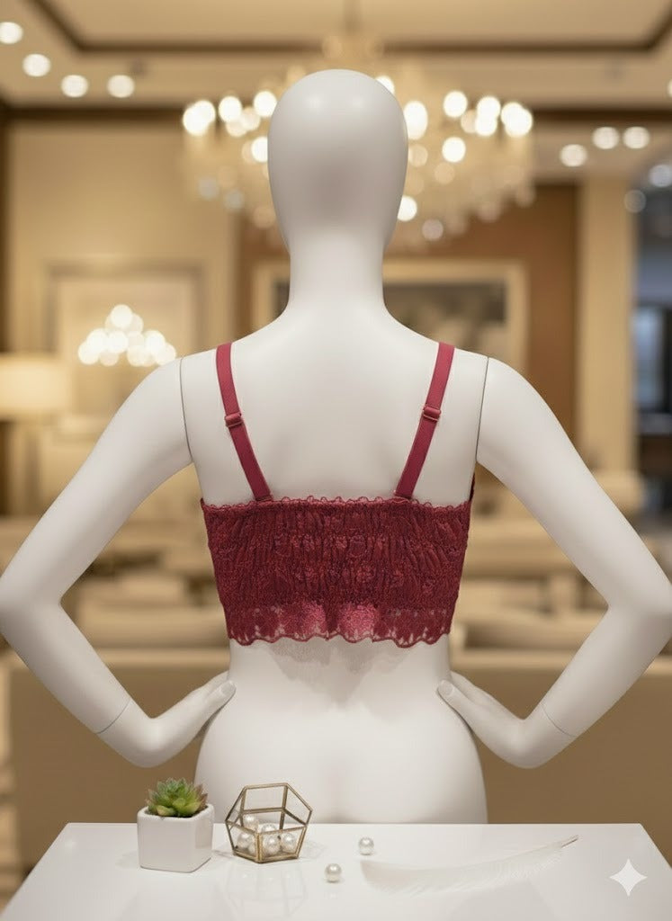 Flourish Elegant Lace Longline Bralette – Soft Padded Stylish Crop Bra