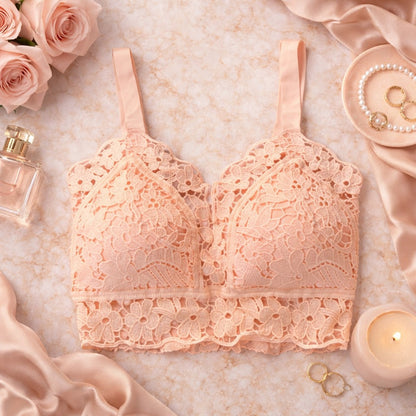 Flourish Elegant Lace Longline Bralette – Soft Padded Stylish Crop Bra