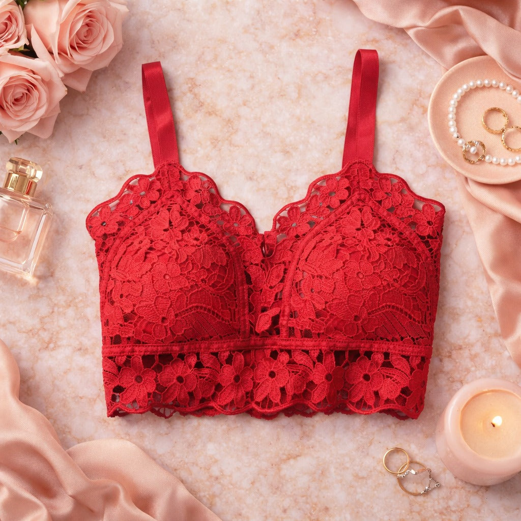 Flourish Elegant Lace Longline Bralette – Soft Padded Stylish Crop Bra