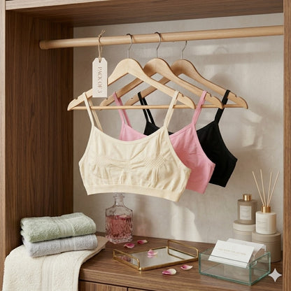 Flourish Pack of 3  Soft Cotton Non Padded Seamless Knit Bralette bra -540