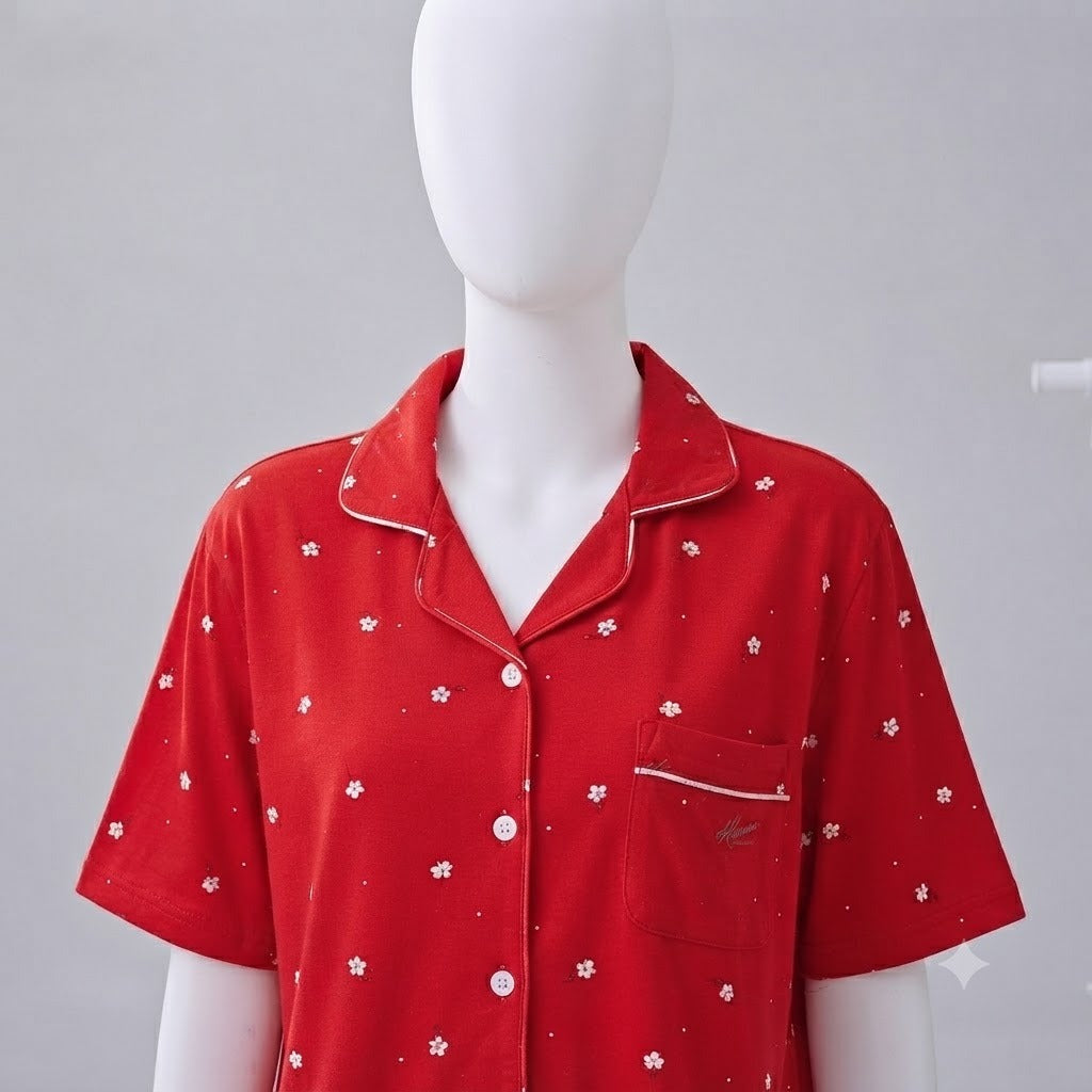 Women's Printed Button-Down Night Suit – Soft & Comfortable Cotton Pajama Set