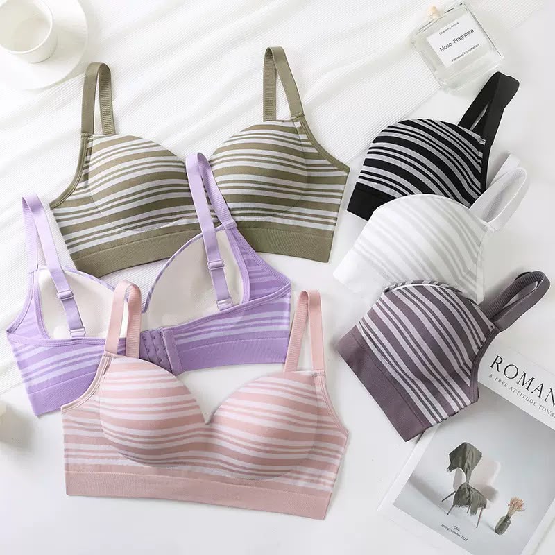 Striped Light Padded Cotton Bra – Wire-Free Everyday Comfort | Adjustable Straps