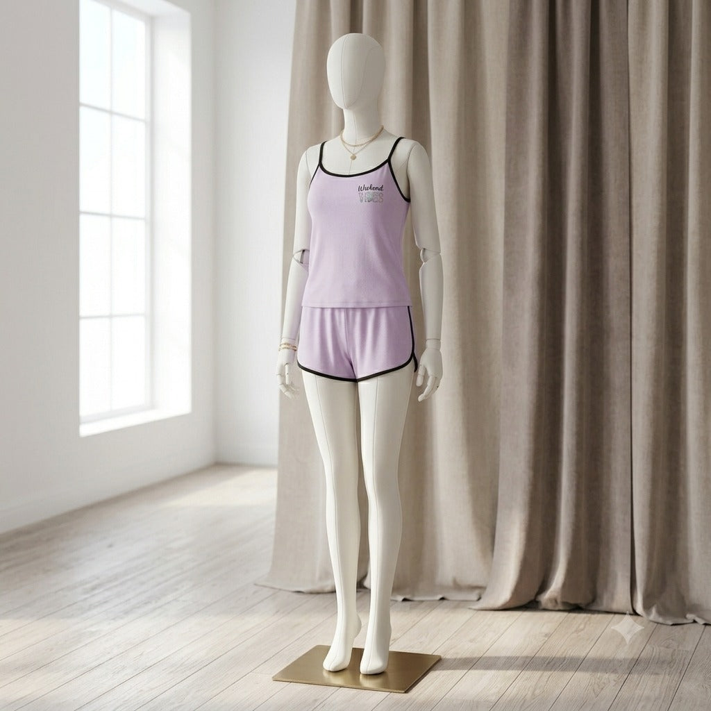 Women's Cotton Cami & Shorts Night Suit – Soft Summer Sleepwear Set (Lavender)