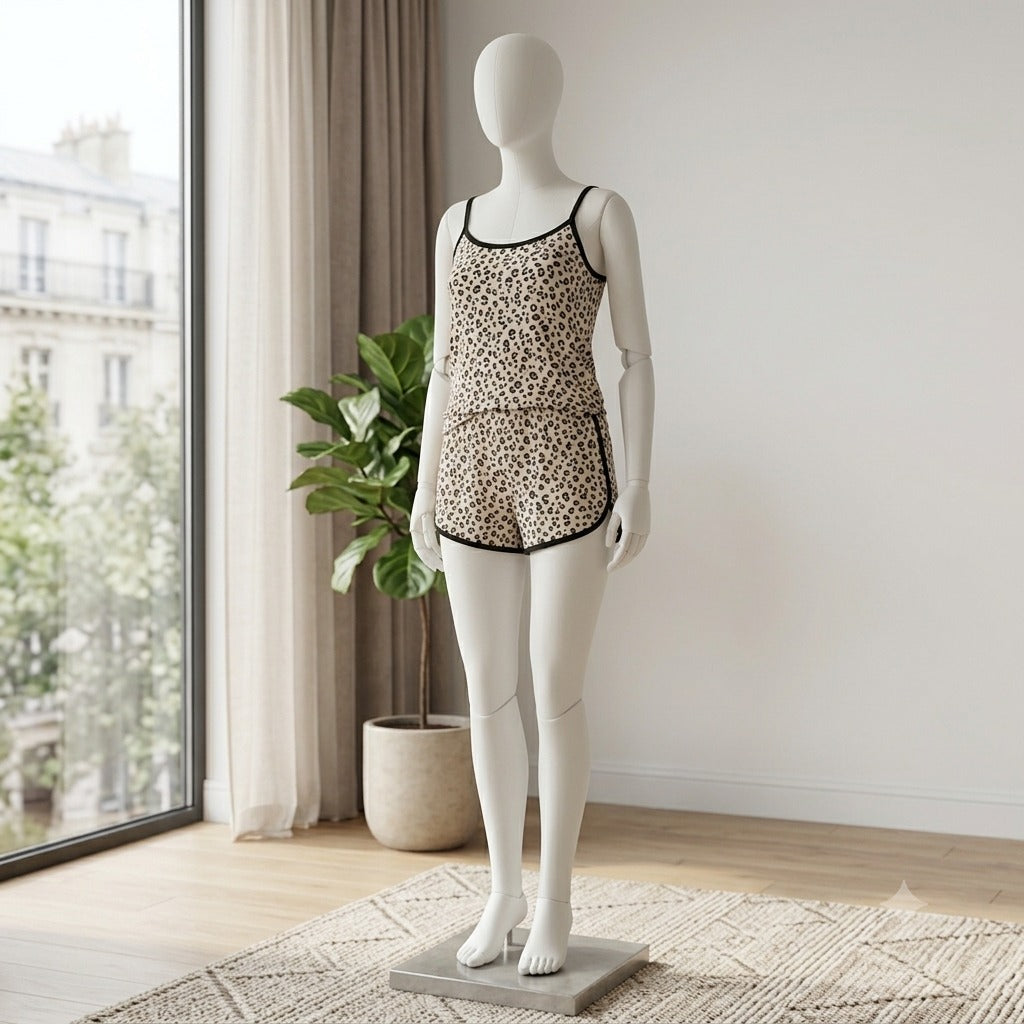 Women's Leopard Print Cami & Shorts Night Suit – Soft Cotton Summer Sleepwear Set