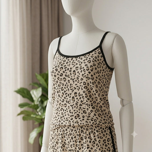 Women's Leopard Print Cami & Shorts Night Suit – Soft Cotton Summer Sleepwear Set