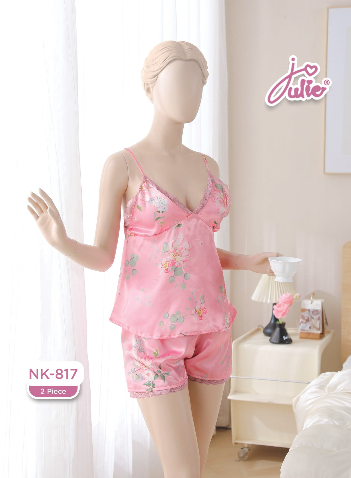 Julie Women's 2-Piece Floral Satin Nightwear Set NK-817