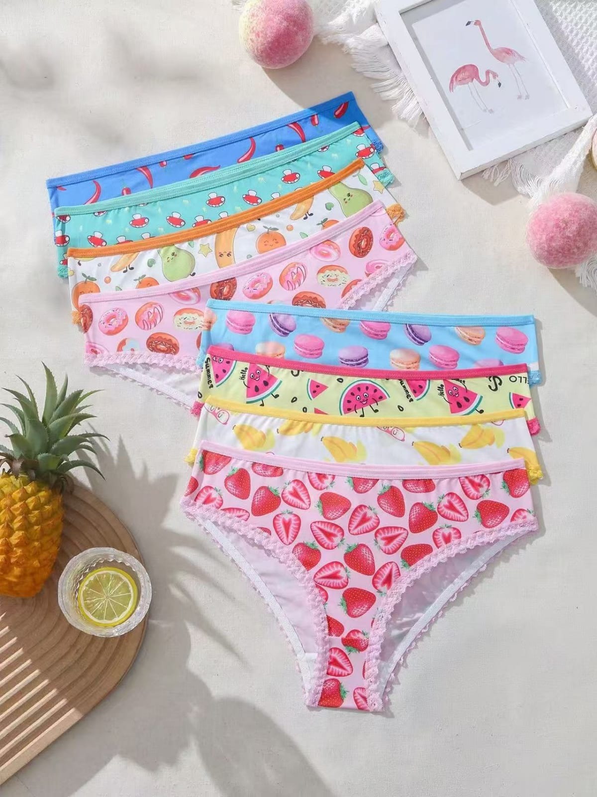 Pack of 3 Cute Fruit & Dessert Print  Multi-Color Low-Waist Briefs -2030