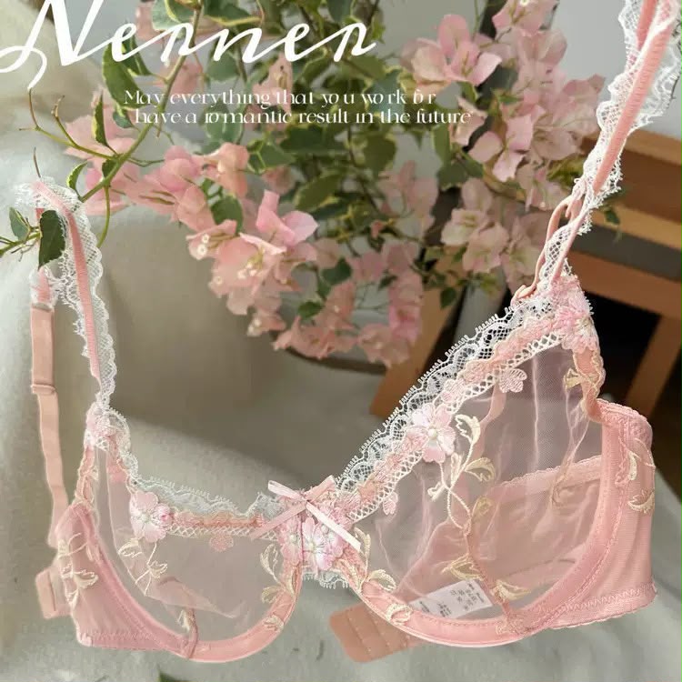 Elegant Non-Padded Floral Embroidered Mesh Bra & Panty Set -9980