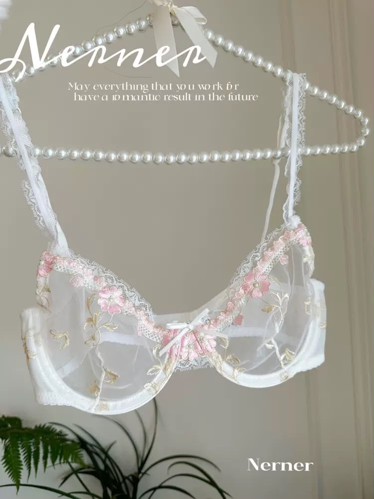 Elegant Non-Padded Floral Embroidered Mesh Bra & Panty Set -9980
