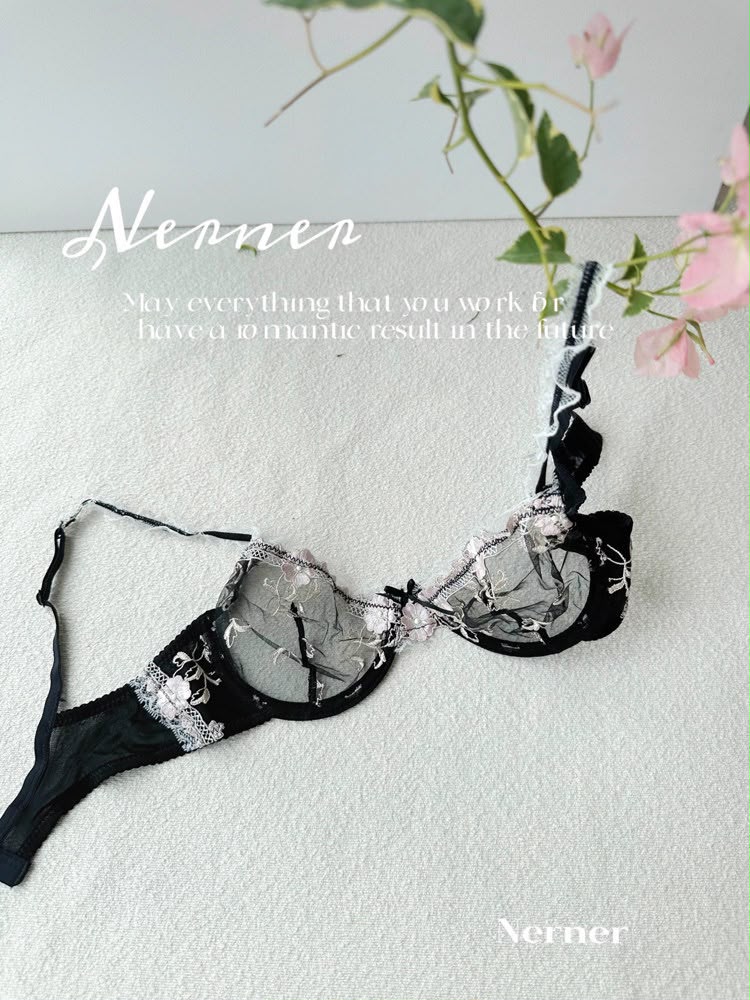Elegant Non-Padded Floral Embroidered Mesh Bra & Panty Set -9980