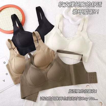 Seamless 4 hooks  Ribbed Soft Support Bra - Wireless Wide Strap Bralette -1200