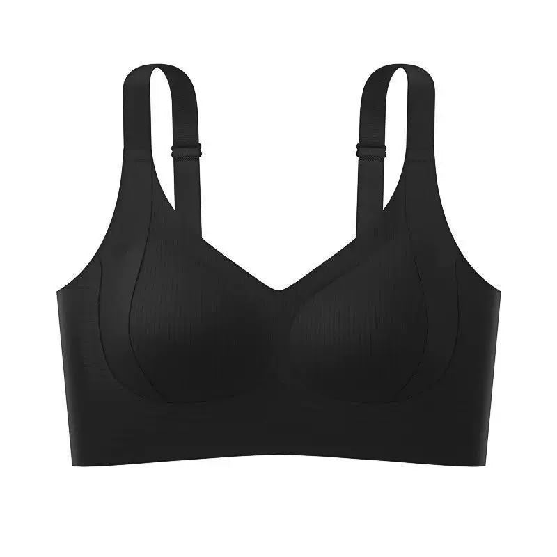Seamless 4 hooks  Ribbed Soft Support Bra - Wireless Wide Strap Bralette -1200