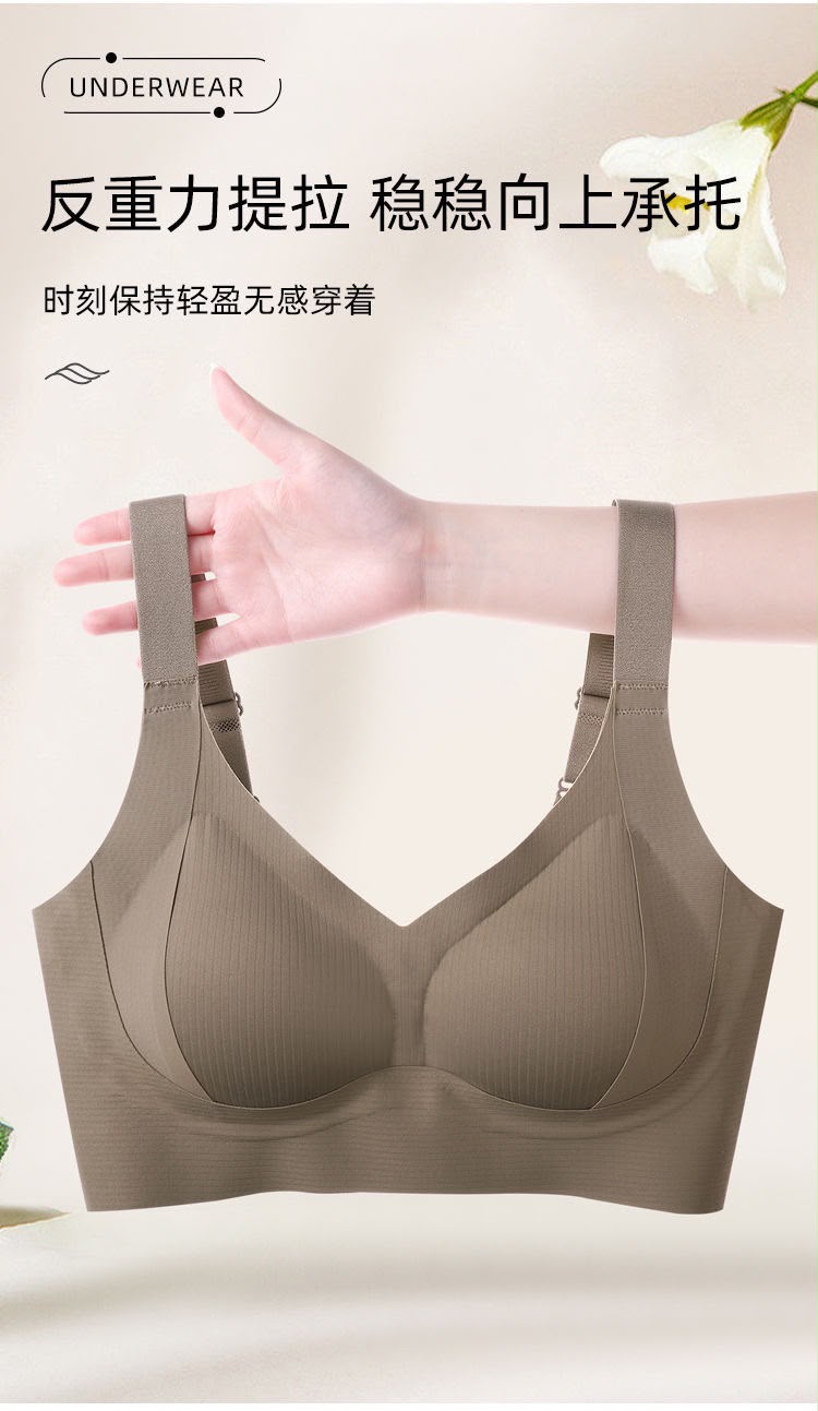 Seamless 4 hooks  Ribbed Soft Support Bra - Wireless Wide Strap Bralette -1200
