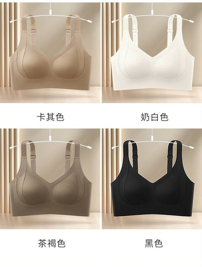 Seamless 4 hooks  Ribbed Soft Support Bra - Wireless Wide Strap Bralette -1200