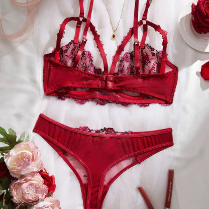Floral Embroidered Sheer Lingerie Set -118