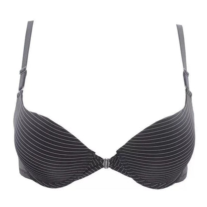 Pinstripe Front-Closure Push-Up Bra – Everyday Comfort & Seamless Style- 1501 Lining