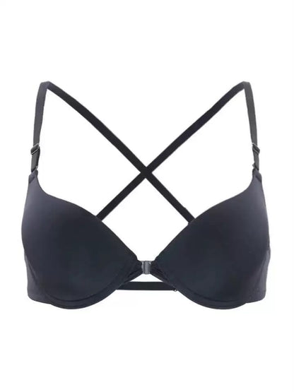Pinstripe Front-Closure Push-Up Bra – Everyday Comfort & Seamless Style- 1501 Lining