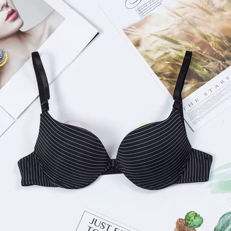 Pinstripe Front-Closure Push-Up Bra – Everyday Comfort & Seamless Style- 1501 Lining