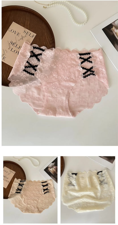 Pack of 3 Lace Low-Waist Panties – Cross-Strap Side Details & Breathable Comfort-17781