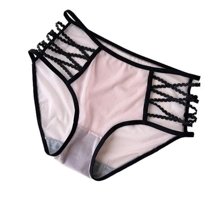 Pack of 3 trappy Mesh Mid-Rise Panty Set – Sheer Lace-Up Accent Briefs -7818