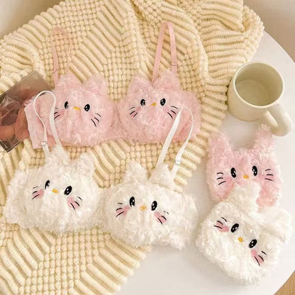 Cute Plush Kitty Anime Bralette & Panty Set