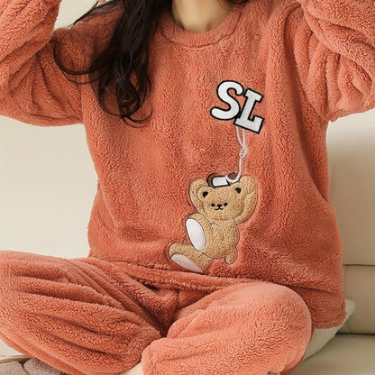 Women’s Fluffy Sherpa Fleece Teddy Bear Pajama Set – Cozy Warm Winter Loungewear