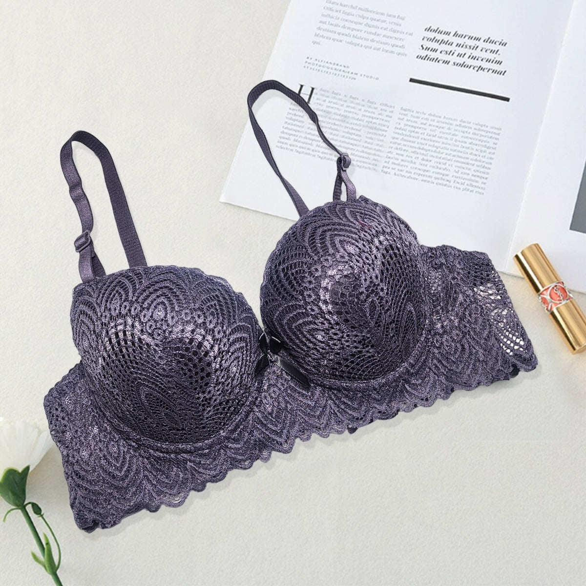 High Quality Hard Push Wired Cute Embroidered Adjustable Straps Bra 8216