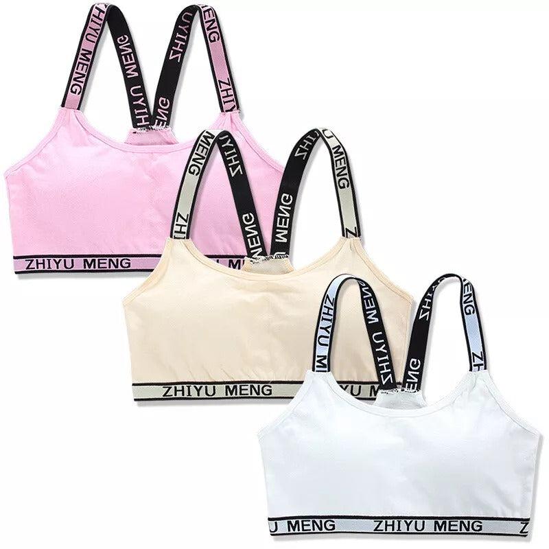 Flourish Pack Of 3 New Soft Light Padded Letter Printed Stretchable Straps Comfortable Sport Bra For Girls & Women