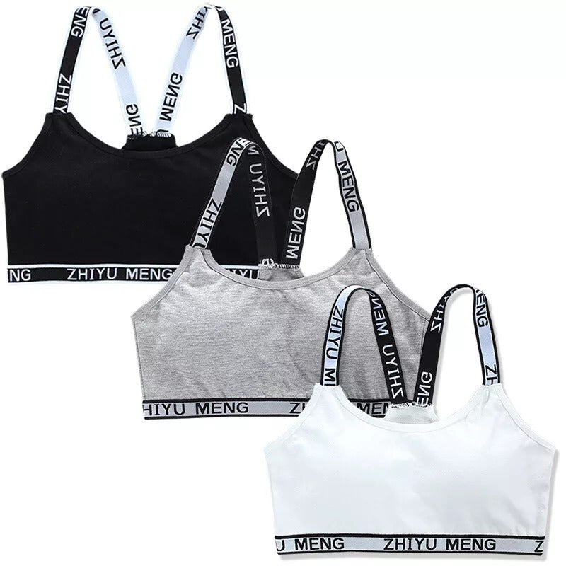 Flourish Pack Of 3 New Soft Light Padded Letter Printed Stretchable Straps Comfortable Sport Bra For Girls & Women