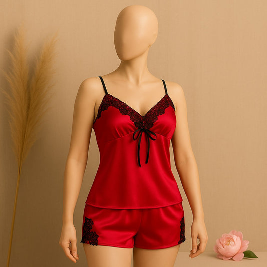 Flourish 2 pcs silk Charming Style Short Non Padded Inner and Short Nighty 4028