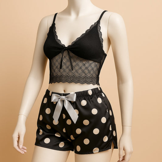 Flourish 2 Pcs Short Skirt Style Lace See Through Inner Sexy Nighty 1020