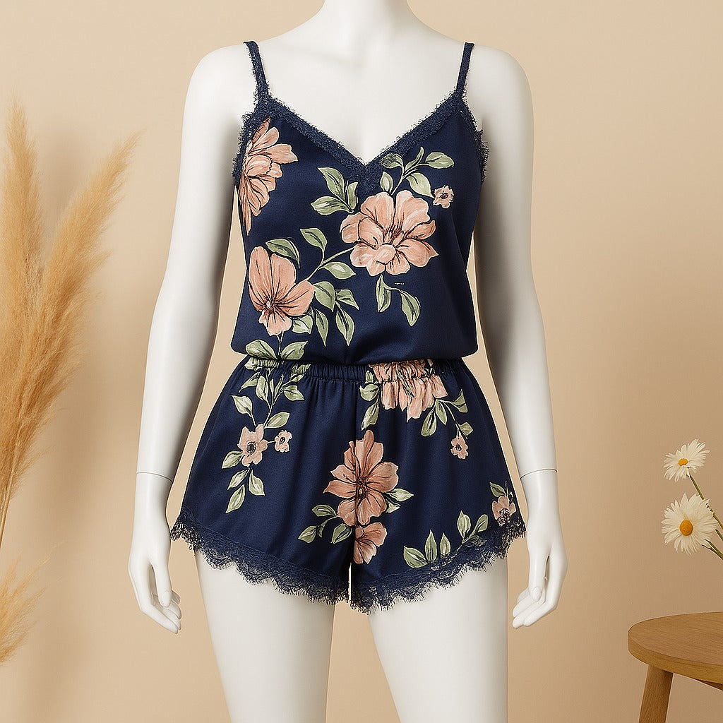 Flourish 2 pcs Bridal Floral print Padded Short Nighties Wedding nightwear 7021