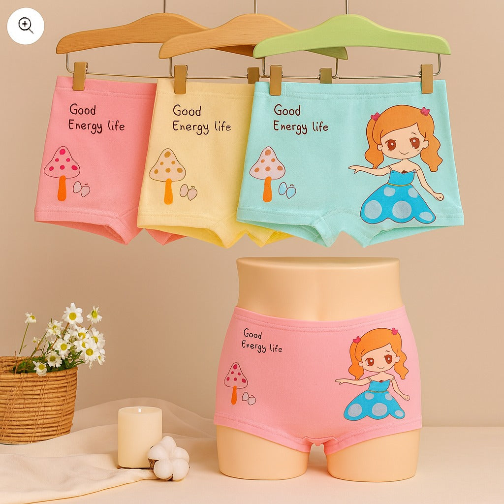 Flourish 3 Pcs Panties Girls Cotton Boxer Random Designs