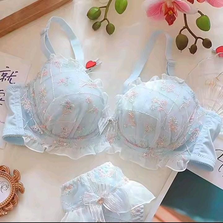 New High Quality Cute Lace Flower Adjustable Straps Push Up Bridal Padded Bra And Panty Set 168 Flower