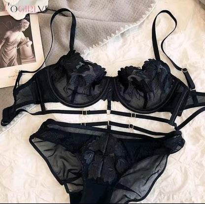 Flourish Floral Embroidered Bra & Panty Set | Lightly Padded Underwired Cups with Adjustable Straps B15