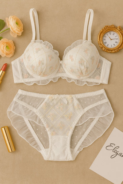New High Quality Cute Lace Flower Adjustable Straps Push Up Bridal Padded Bra And Panty Set 168 Flower