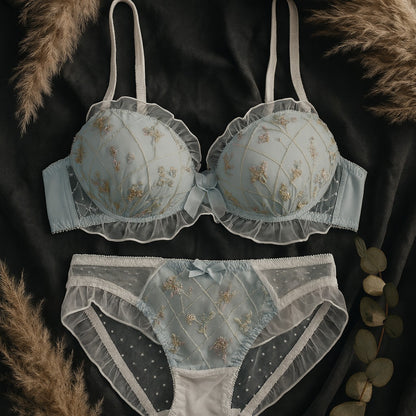 New High Quality Cute Lace Flower Adjustable Straps Push Up Bridal Padded Bra And Panty Set 168 Flower