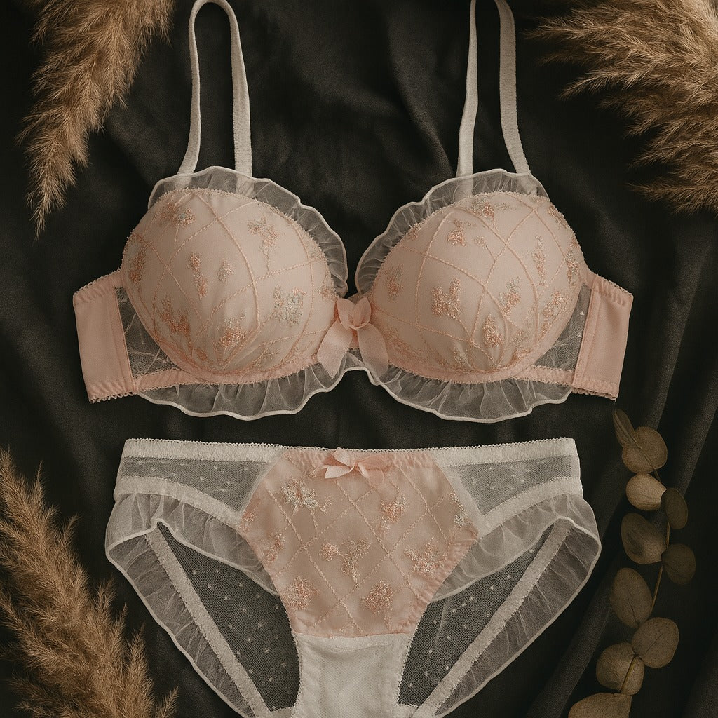 New High Quality Cute Lace Flower Adjustable Straps Push Up Bridal Padded Bra And Panty Set 168 Flower