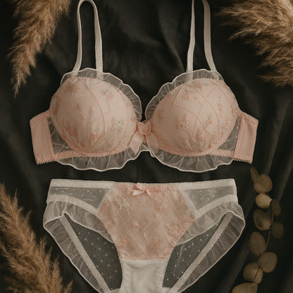 New High Quality Cute Lace Flower Adjustable Straps Push Up Bridal Padded Bra And Panty Set 168 Flower