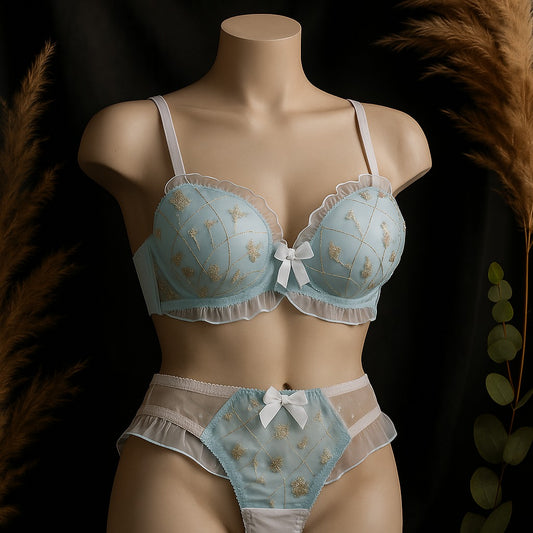 New High Quality Cute Lace Flower Adjustable Straps Push Up Bridal Padded Bra And Panty Set 168 Flower