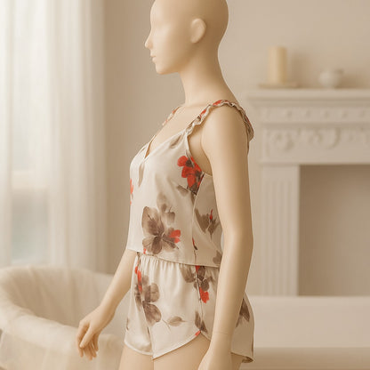 Flourish 2 pcs silk Cami Sets Charming Style Short Non Padded Inner and Short Nighty D215