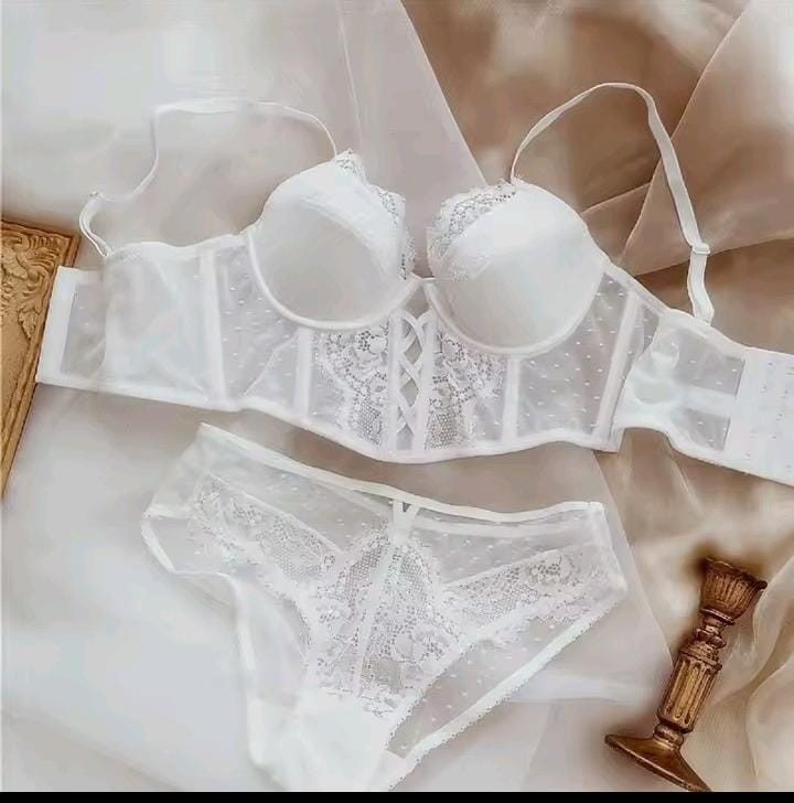 Flourish Luxury Lace Corset Bra & Panty Set | Lightly Padded Underwired Cups with Elegant Floral Detailing 350